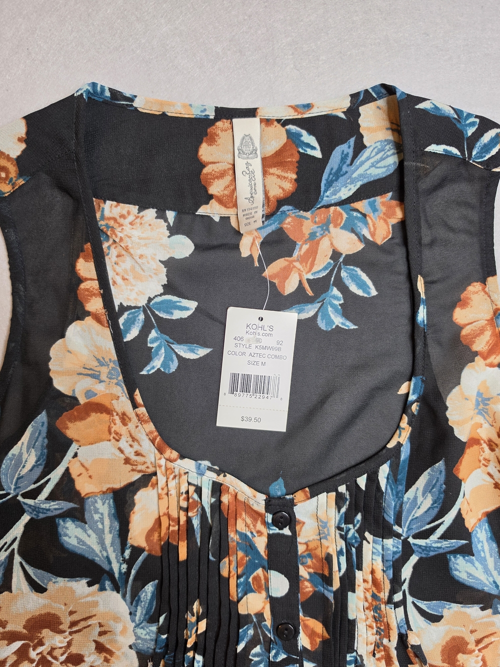 American Rag Cie Floral Sleeveless Blouse Kohl’s Aztec Combo Black Orange Size M